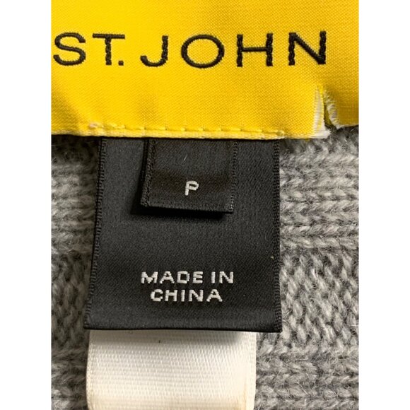 St John Cashmere Gray Rib Open-Front Cardigan Sweater Pockets Size S/M P 7463 - Picture 6 of 8